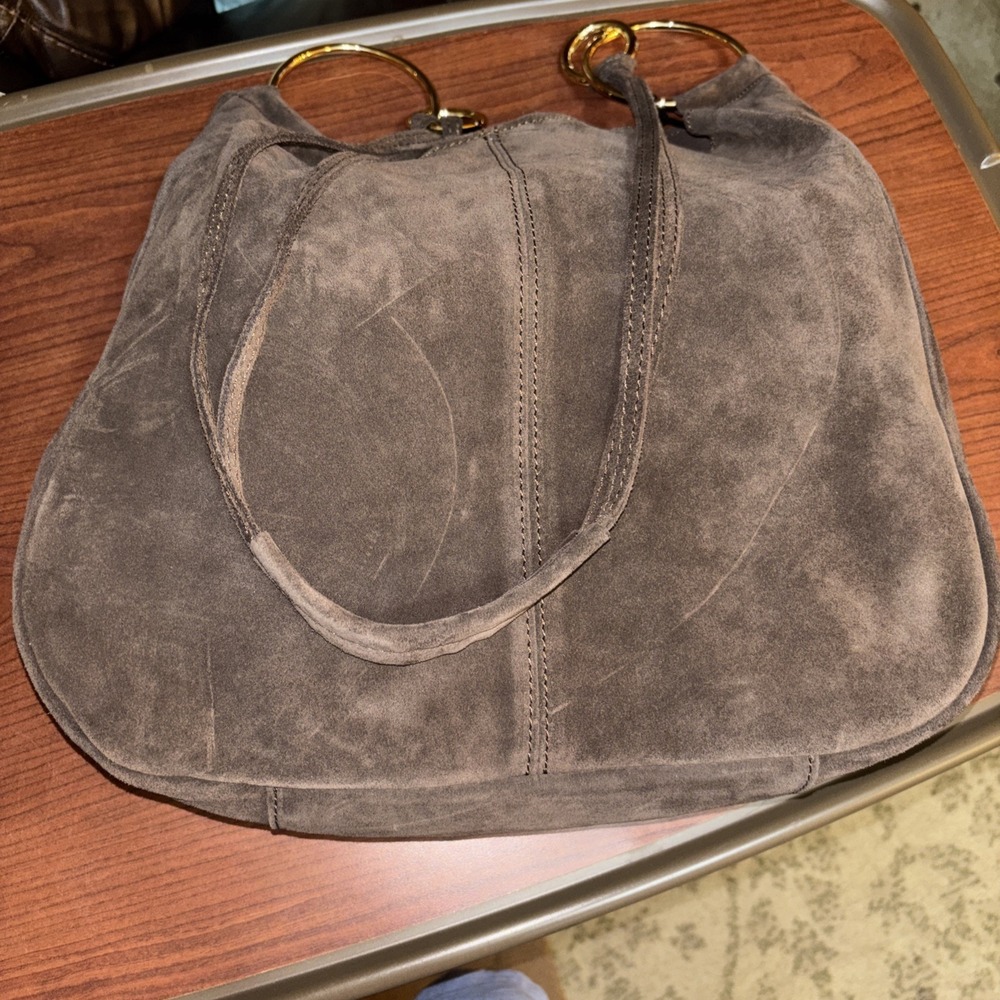 New Claudia Firenze brown Suede Leather Large Hobo crossbody hand Bag Italy